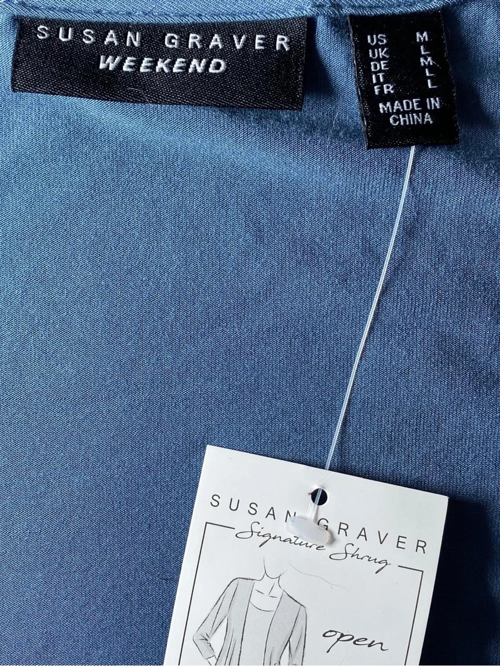 Susan Graver Weekend Blue Signature Shrug Open Front Cardigan Medium Rayon
